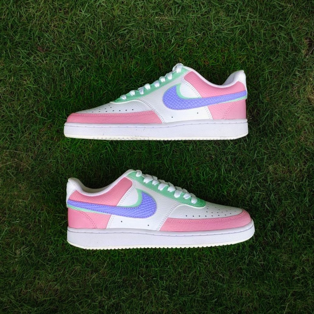 Custom Nike Court Vision Baby Pink White With Purple Swoosh