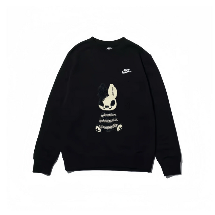 Custom Nike Embroidery Sweatshirt Black Bunny Pattern