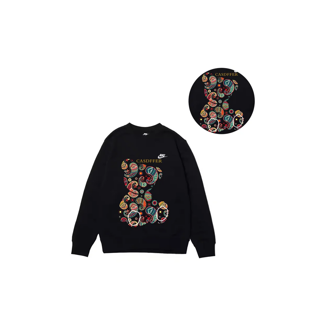 Custom Nike Sweatshirt Black Paisley Bear Design