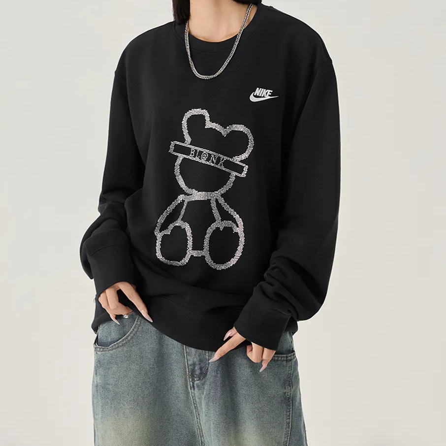 Custom Nike Sweatshirt Black With Bear Pattern