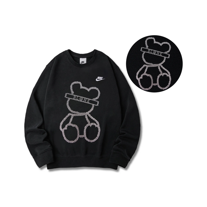 Custom Nike Sweatshirt Black With Bear Pattern