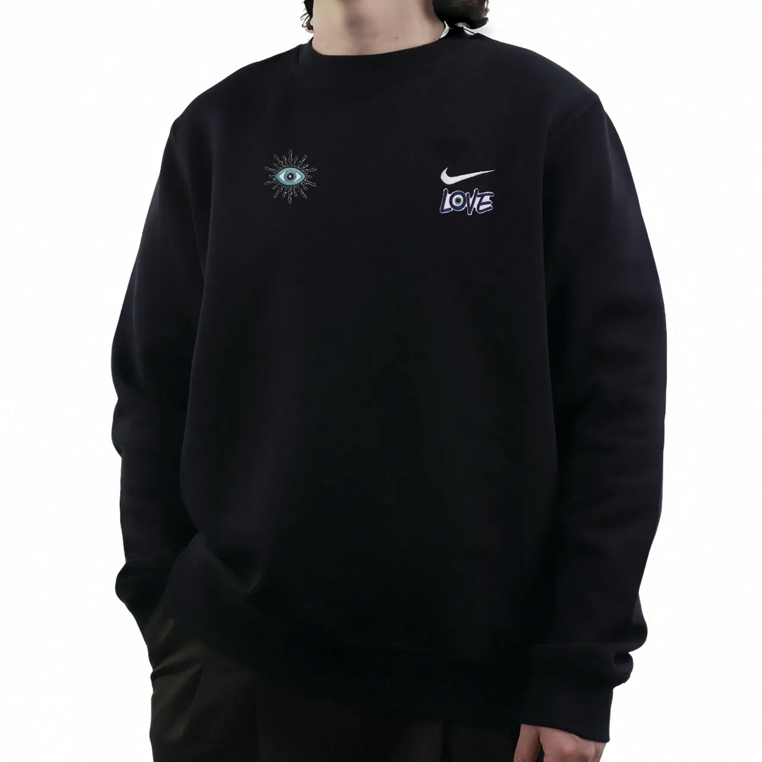 Custom Nike Sweatshirt Black With Eye And Love