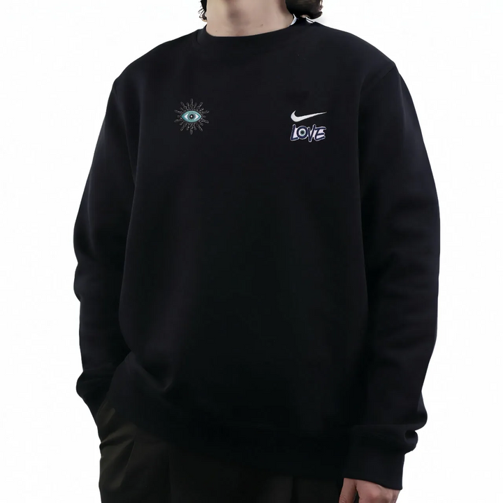 Custom Nike Sweatshirt Black With Eye And Love