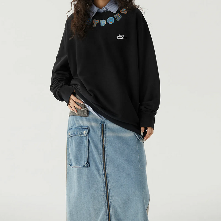 Custom Nike Sweatshirt Black With Just Do It Pattern