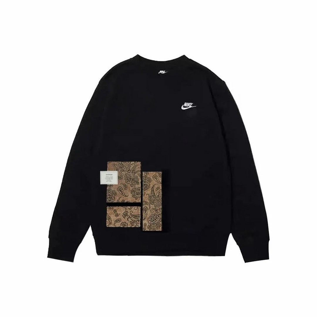 Custom Nike Sweatshirt Black With Paisley - pattern Patches
