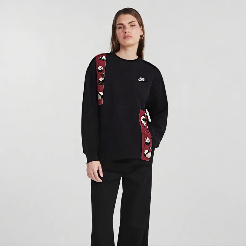 Custom Nike Sweatshirt Black With PAnda Pattern