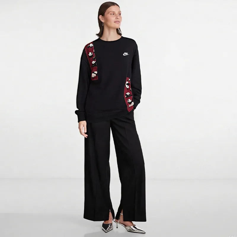 Custom Nike Sweatshirt Black With PAnda Pattern