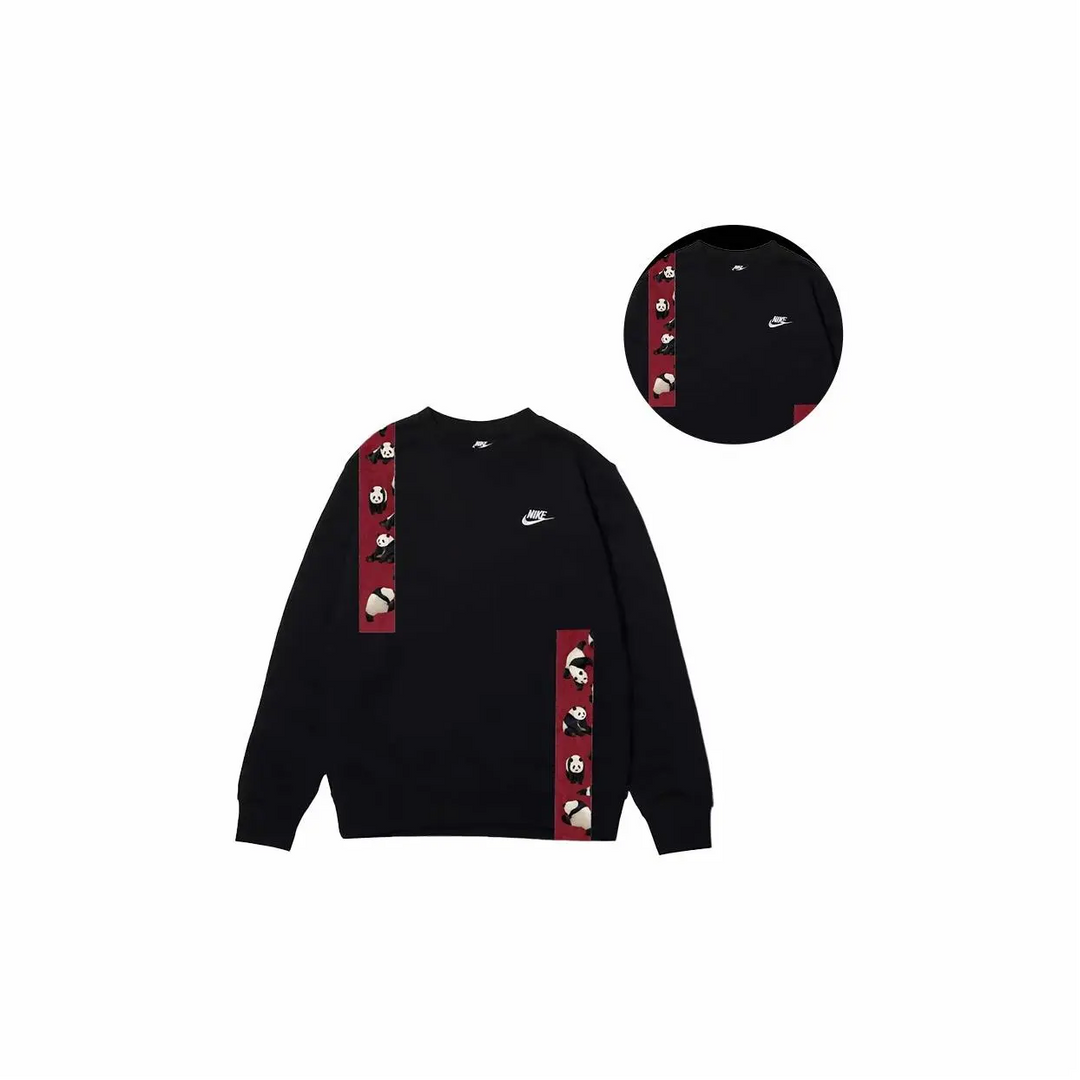 Custom Nike Sweatshirt Black With PAnda Pattern