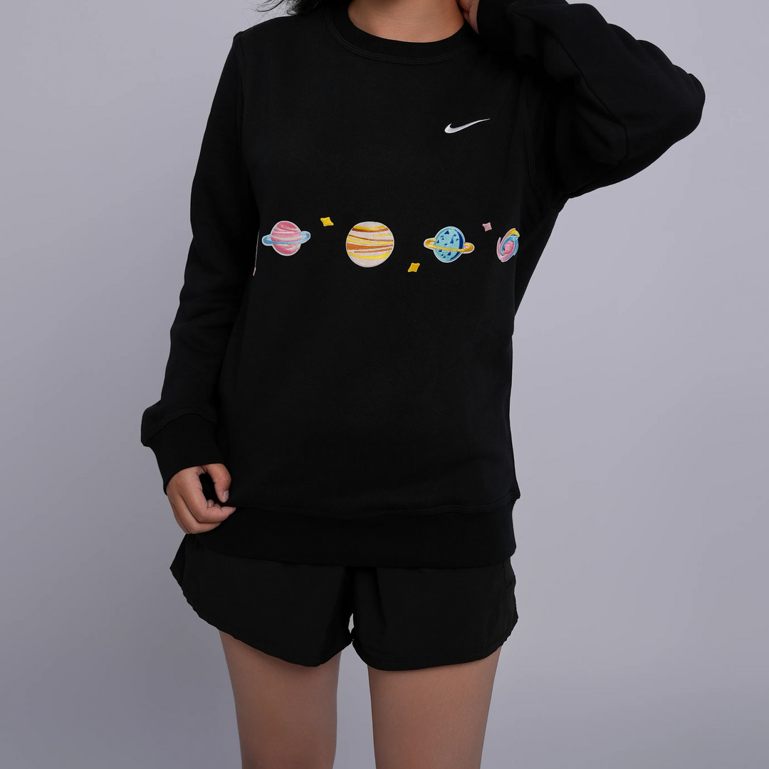 Custom Nike Sweatshirt Black With Planets Pattern