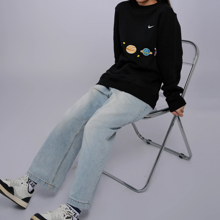 Custom Nike Sweatshirt Black With Planets Pattern