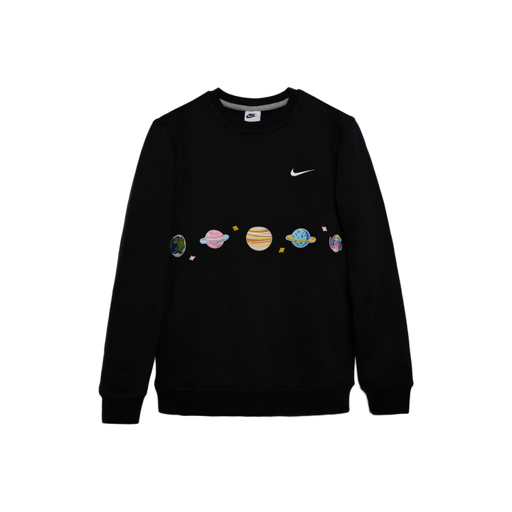 Custom Nike Sweatshirt Black With Planets Pattern