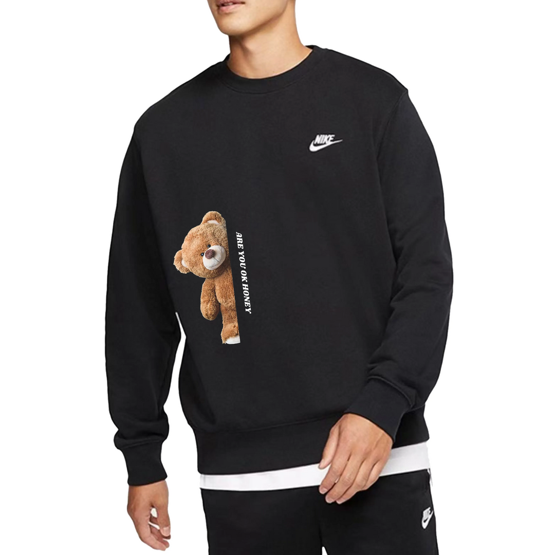 Custom Nike Sweatshirt Black With Teddy Bear