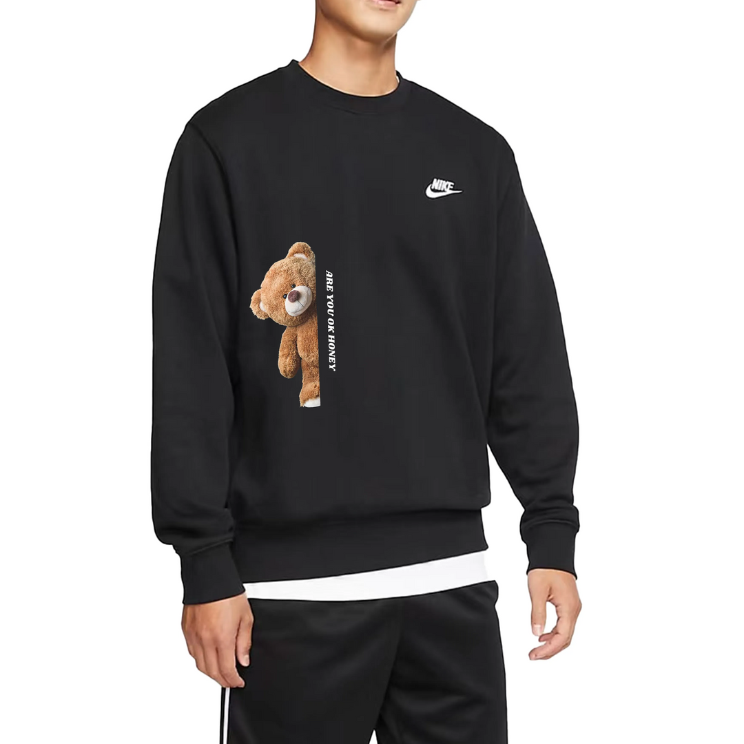 Custom Nike Sweatshirt Black With Teddy Bear