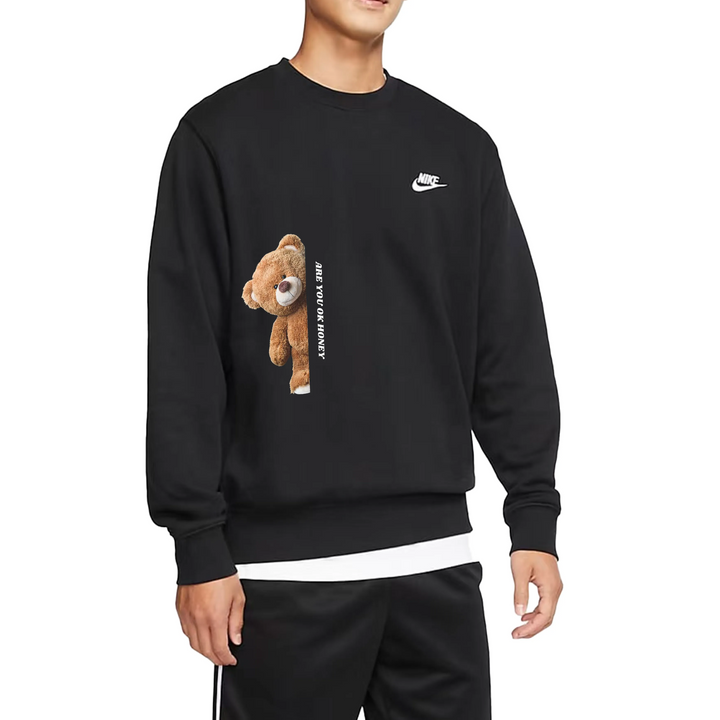 Custom Nike Sweatshirt Black With Teddy Bear