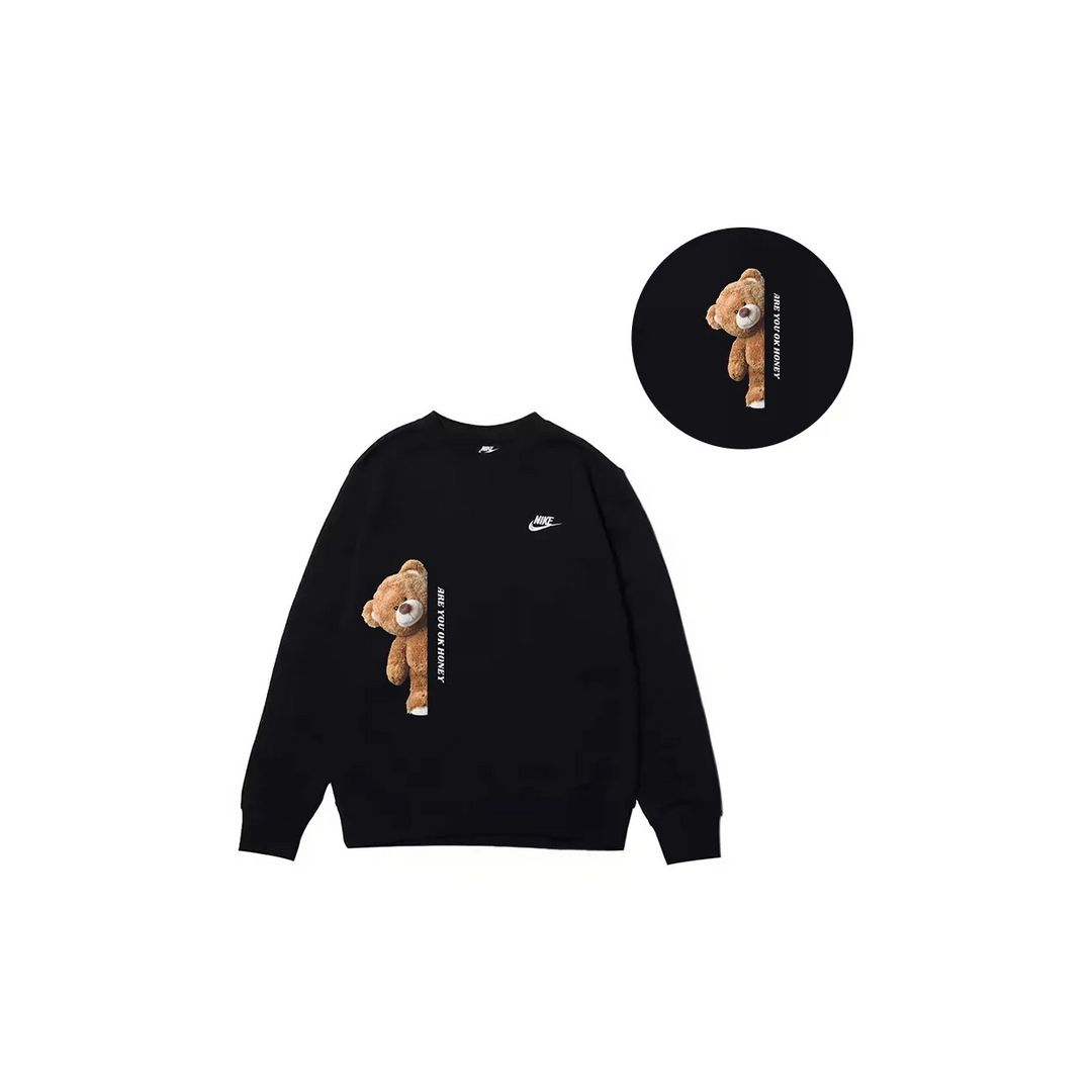 Custom Nike Sweatshirt Black With Teddy Bear