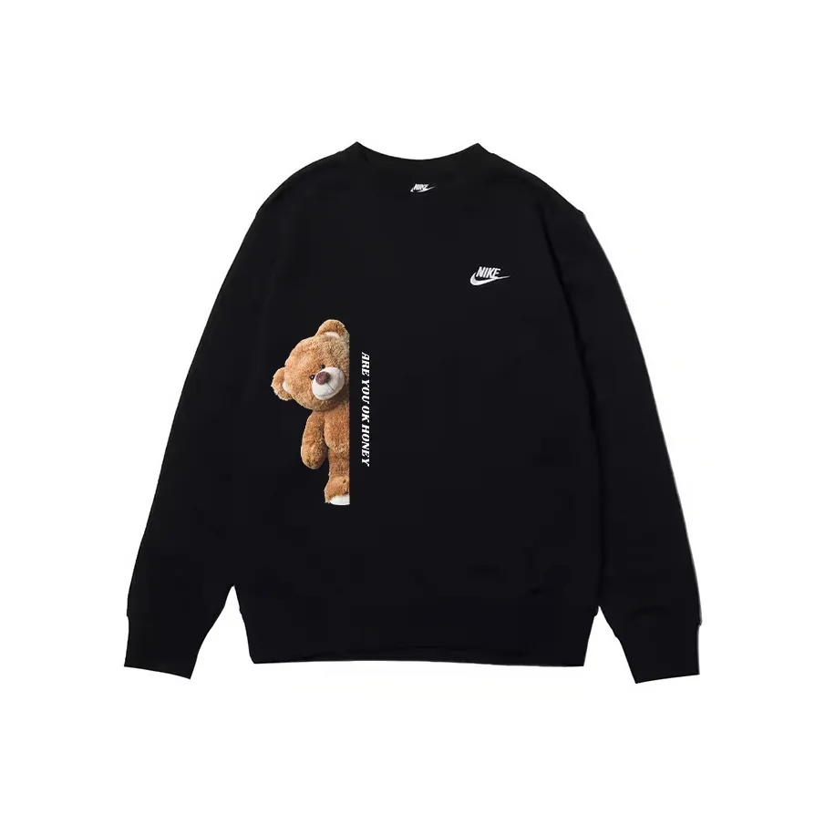 Custom Nike Sweatshirt Black With Teddy Bear