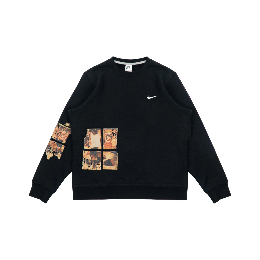 Custom Nike Sweatshirt Black With Vintage - style Patchwork Pattern