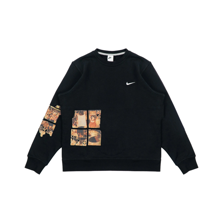 Custom Nike Sweatshirt Black With Vintage - style Patchwork Pattern