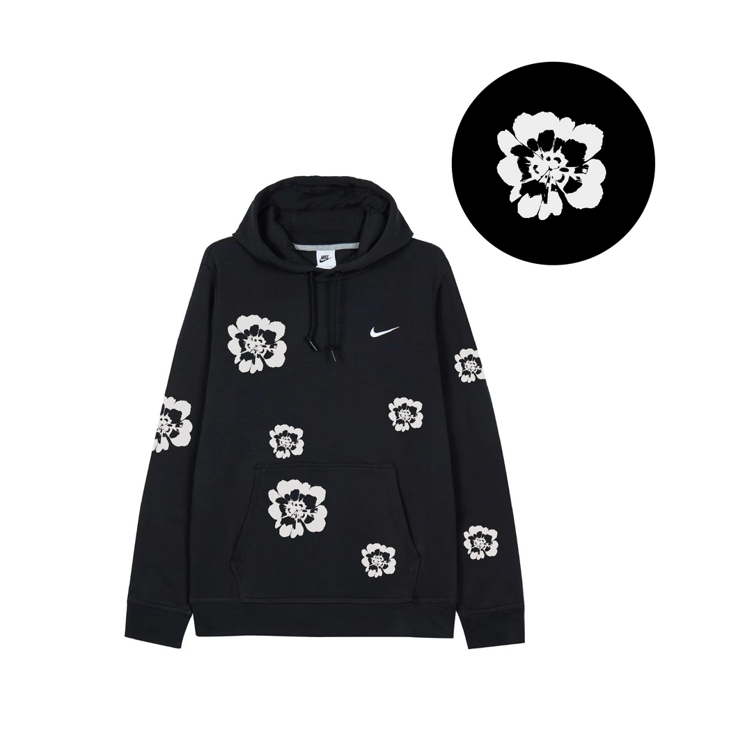 Custom Nike Sweatshirt Black With White Flower