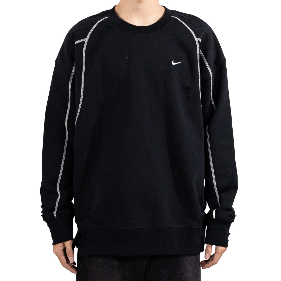 Custom Nike Sweatshirt Black With White Lines And Ripped Details