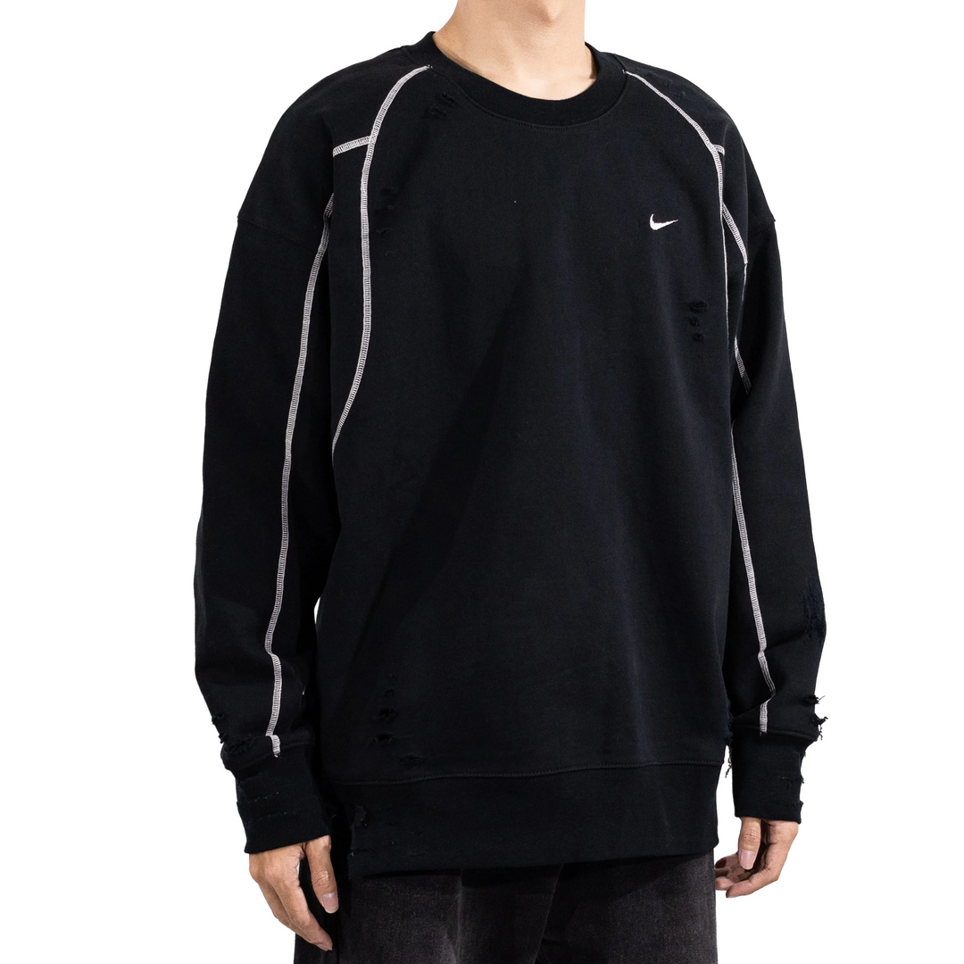 Custom Nike Sweatshirt Black With White Lines And Ripped Details
