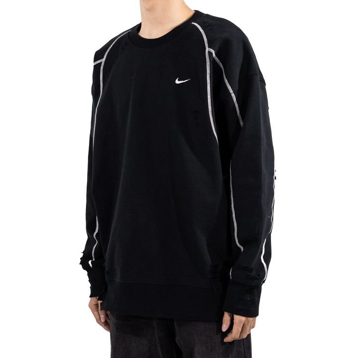 Custom Nike Sweatshirt Black With White Lines And Ripped Details