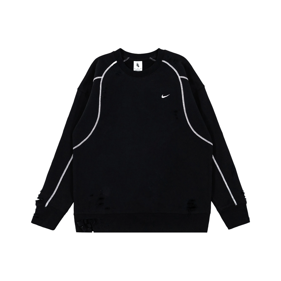Custom Nike Sweatshirt Black With White Lines And Ripped Details