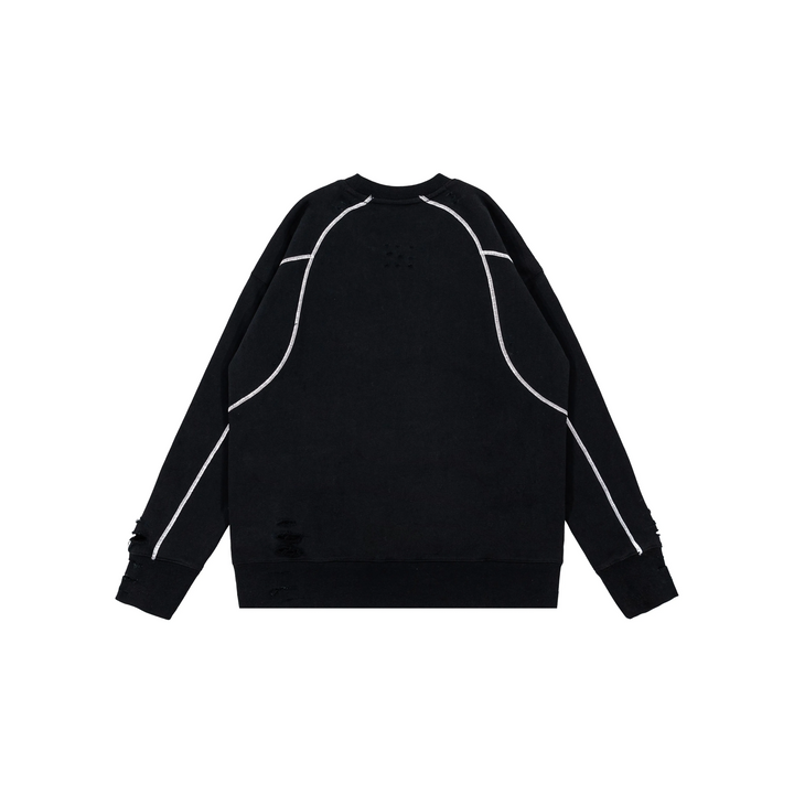 Custom Nike Sweatshirt Black With White Lines And Ripped Details