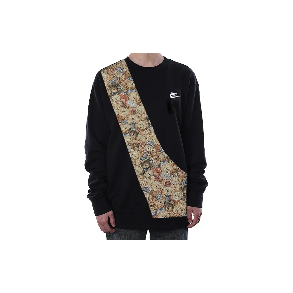 Custom Nike Sweatshirt Teddy Bear Fabric  Pattern Black
