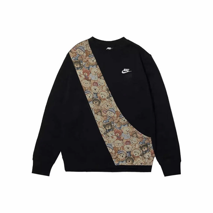 Custom Nike Sweatshirt Teddy Bear Fabric  Pattern Black