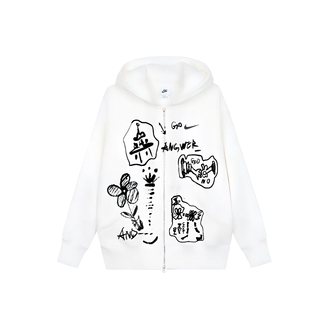 Custom Nike Sweatshirt White Black Sketchy Graffiti