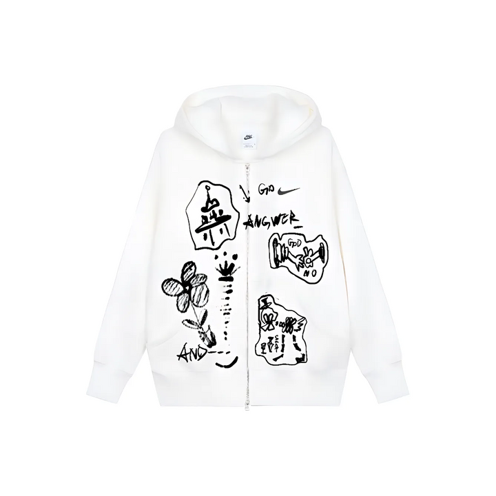 Custom Nike Sweatshirt White Black Sketchy Graffiti