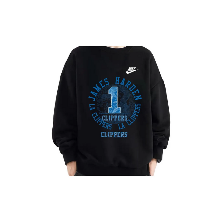 Custom Nike Sweatshirt With James Harden Clippers Design in Black And Blue