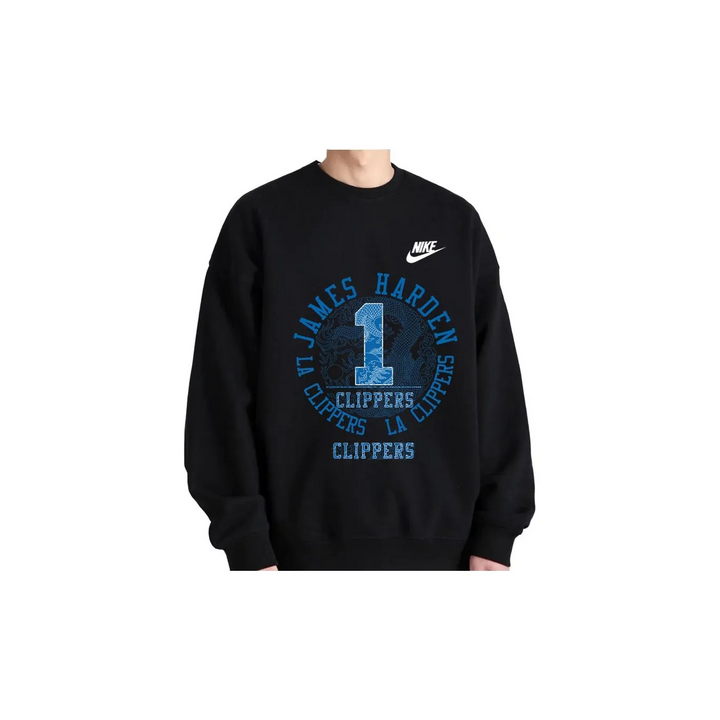 Custom Nike Sweatshirt With James Harden Clippers Design in Black And Blue