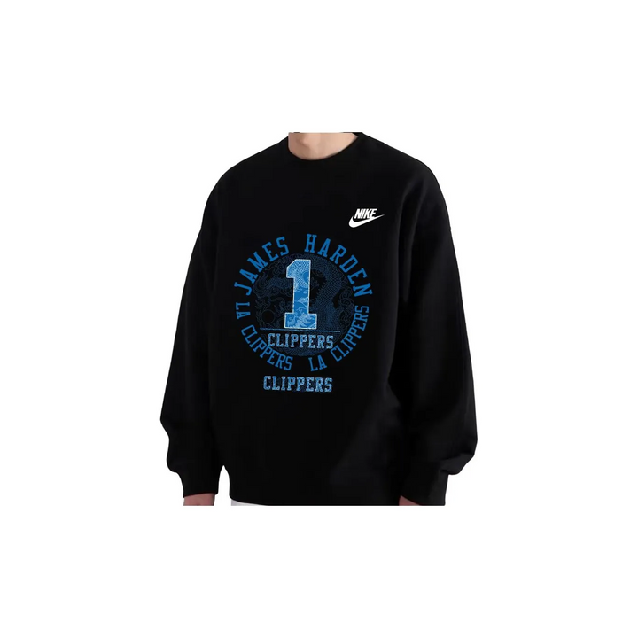 Custom Nike Sweatshirt With James Harden Clippers Design in Black And Blue