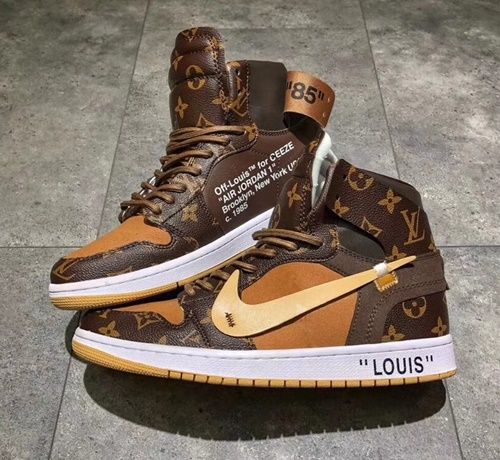 Custom Air Jordan 1 Khaki Chocolate LV Logo High