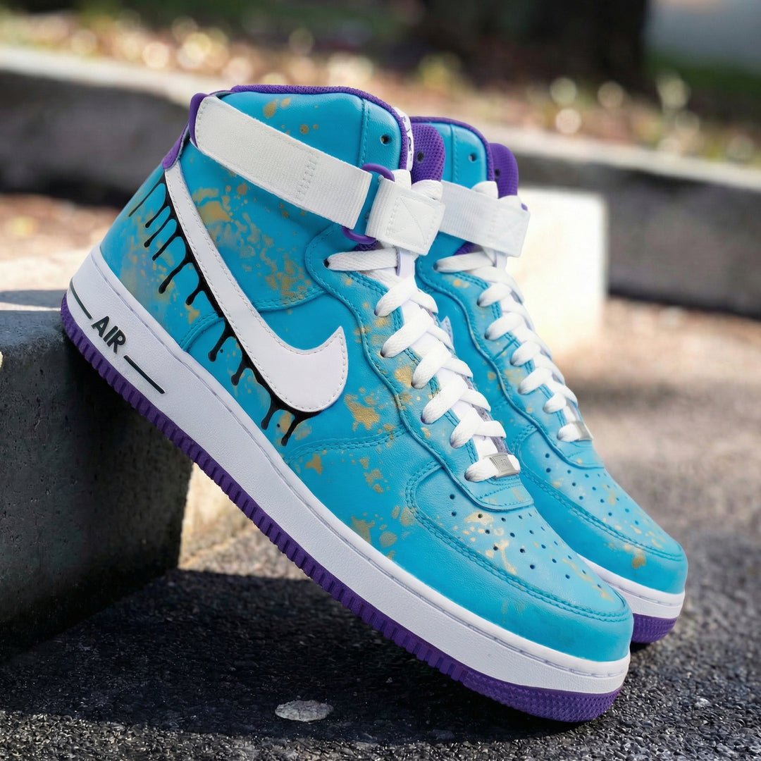 Drip Paint Gold Splatter Blue Purple Custom Air Force 1