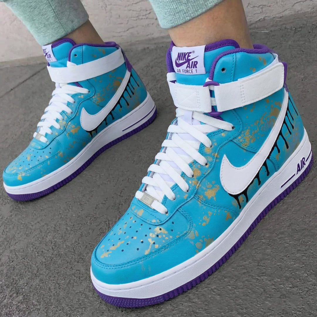 Drip Paint Gold Splatter Blue Purple Custom Air Force 1
