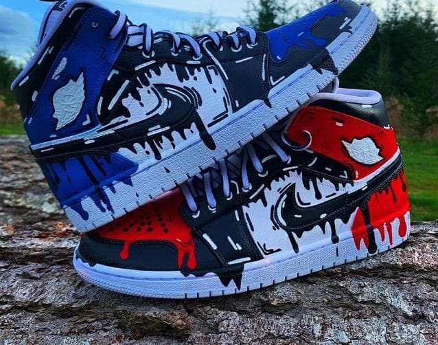 Jordan Pattern Red Drip Pattern Red And Blue Custom Air Jordan 1 – XX CUSTOM
