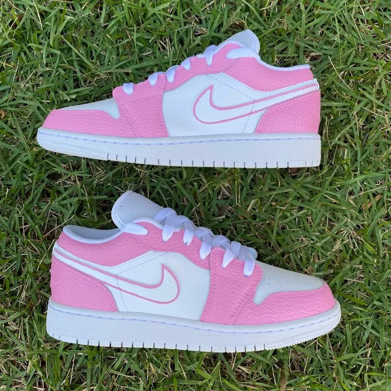 Custom Air Jordan 1 Pink White Pink Stroke Swoosh