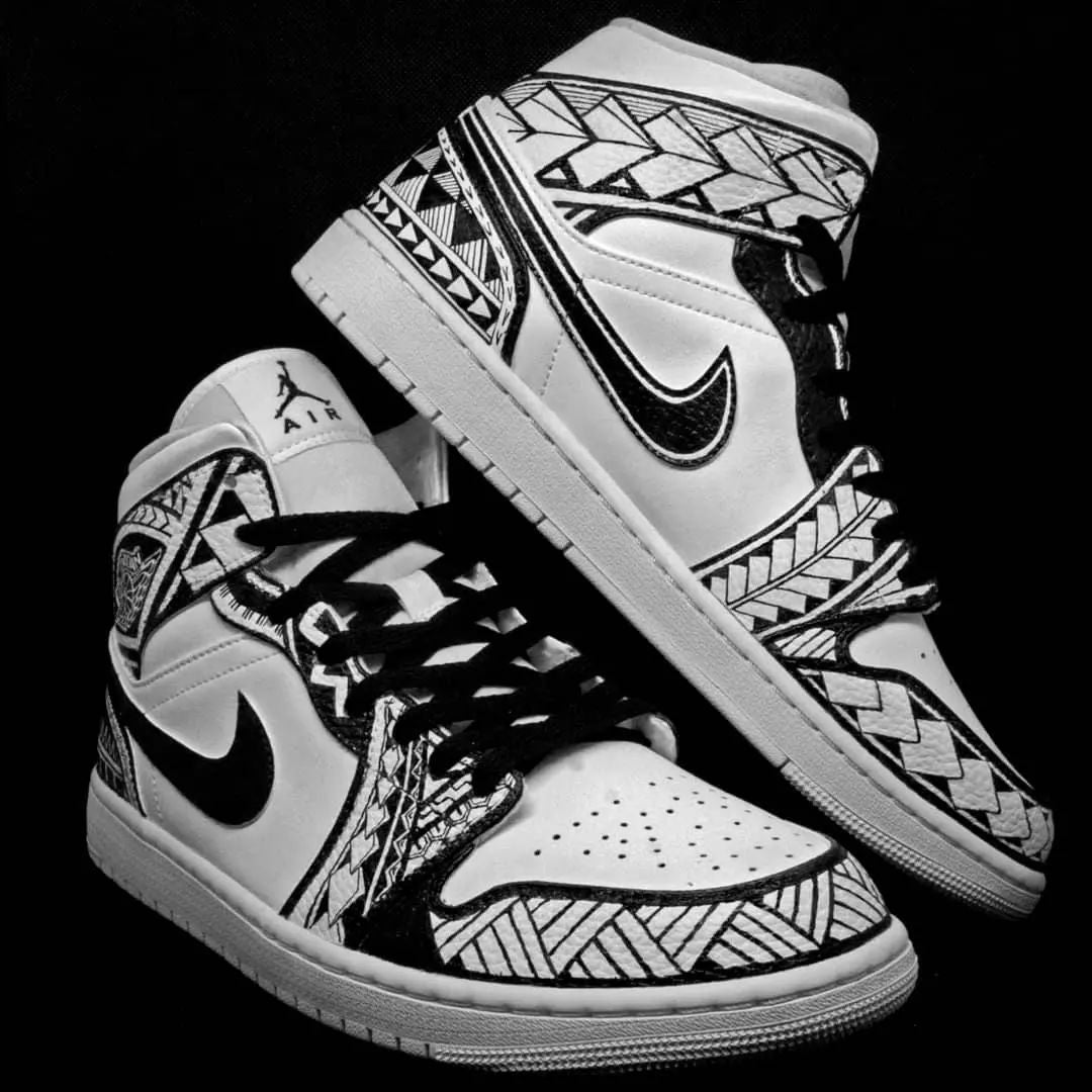 Ethnic Pattern Black White Custom Air Jordan 1