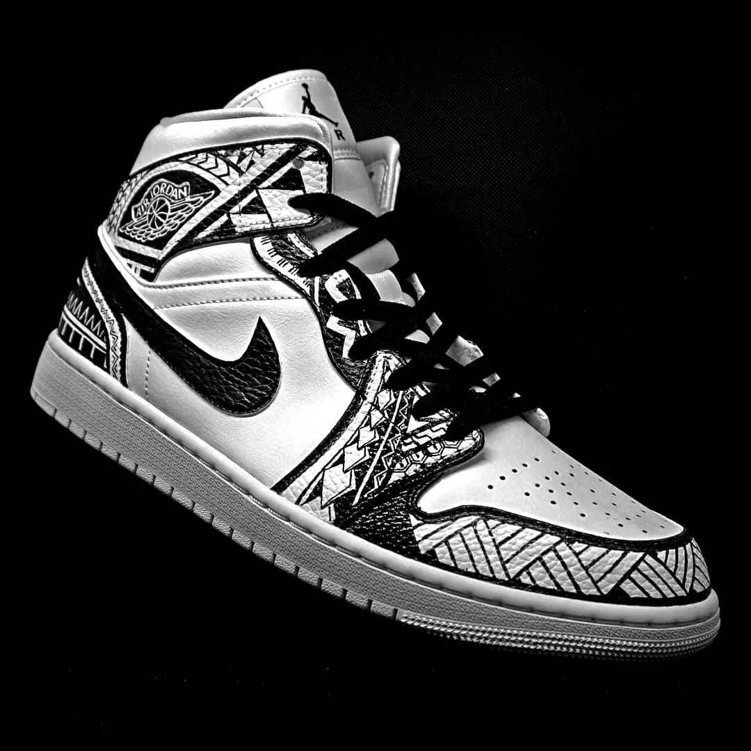 Ethnic Pattern Black White Custom Air Jordan 1
