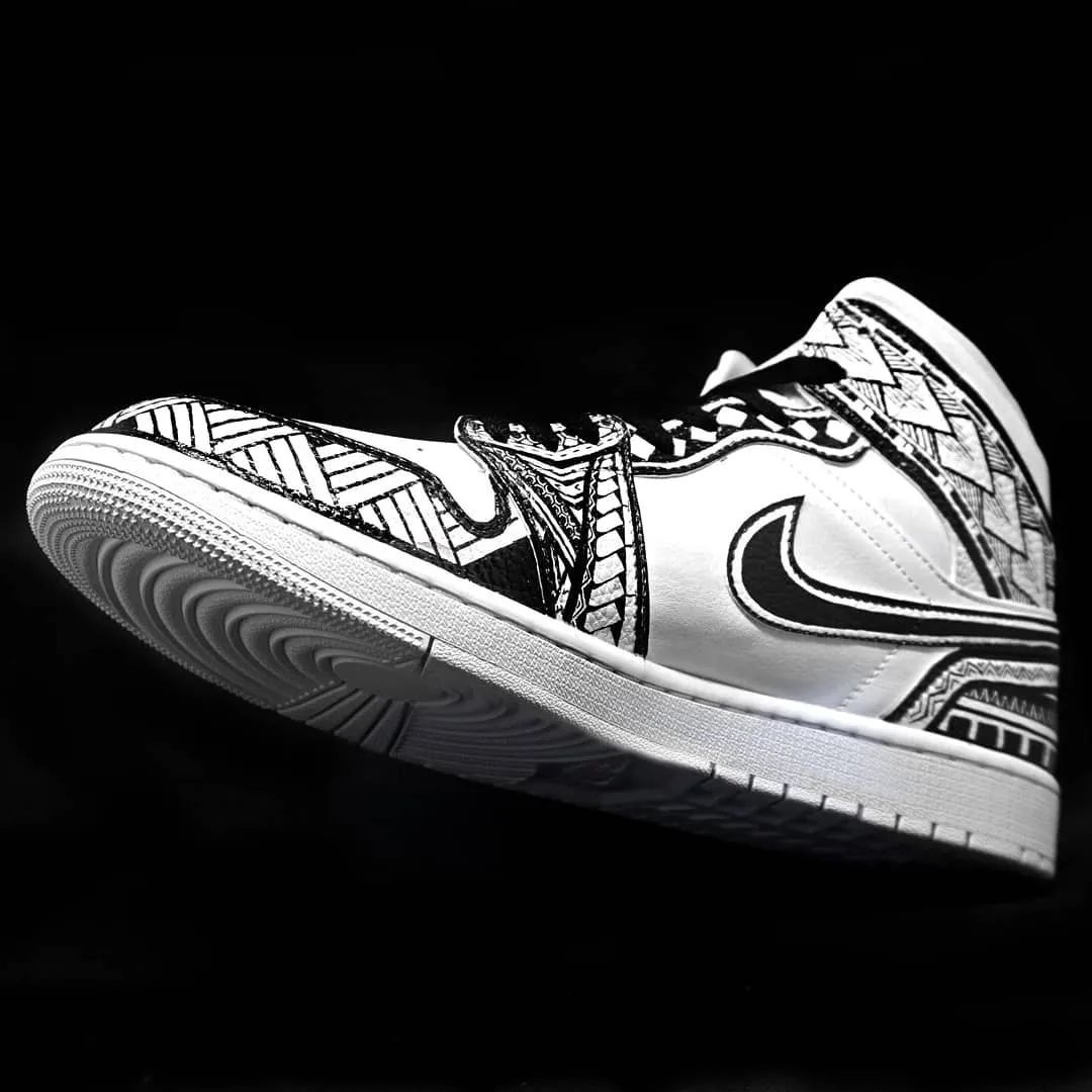 Ethnic Pattern Black White Custom Air Jordan 1