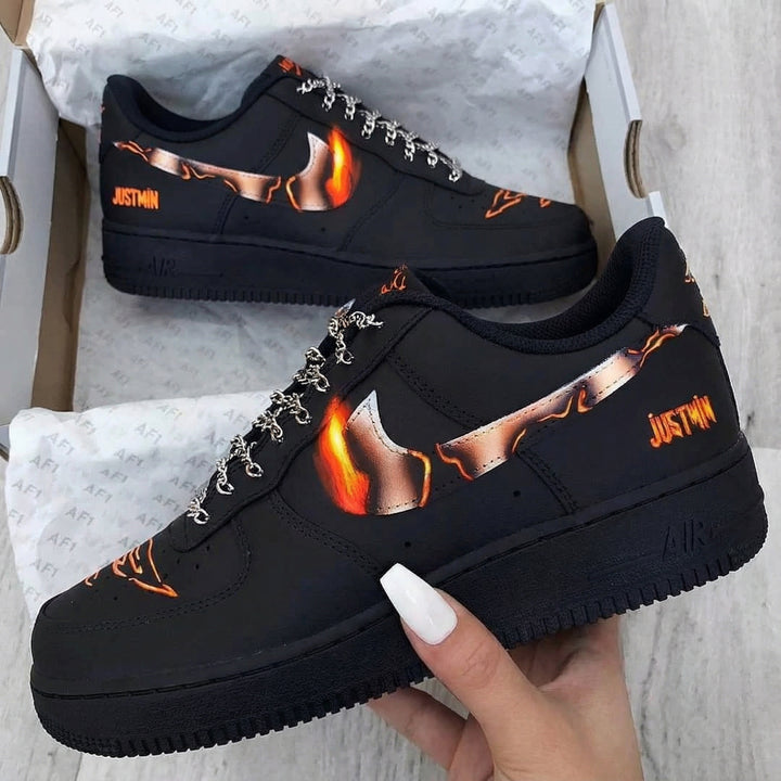 Flame Pattern Black Custom Air Force 1