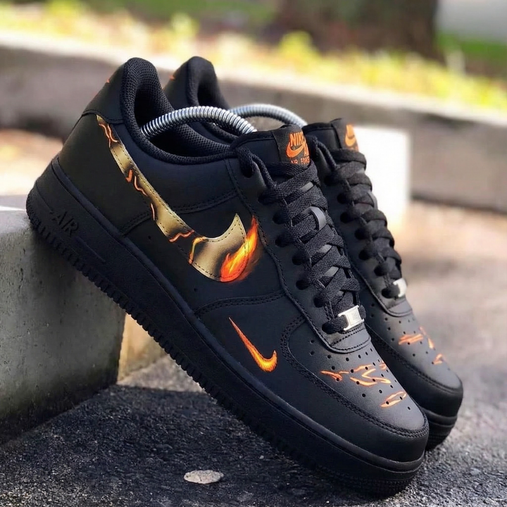 Flame Pattern Black Custom Air Force 1