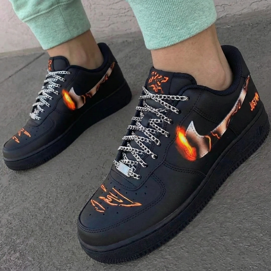 Flame Pattern Black Custom Air Force 1