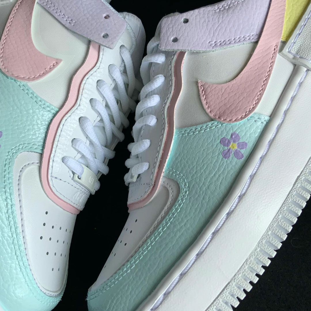 Floral Heart Baby Blue Baby Pink Custom Air Force 1