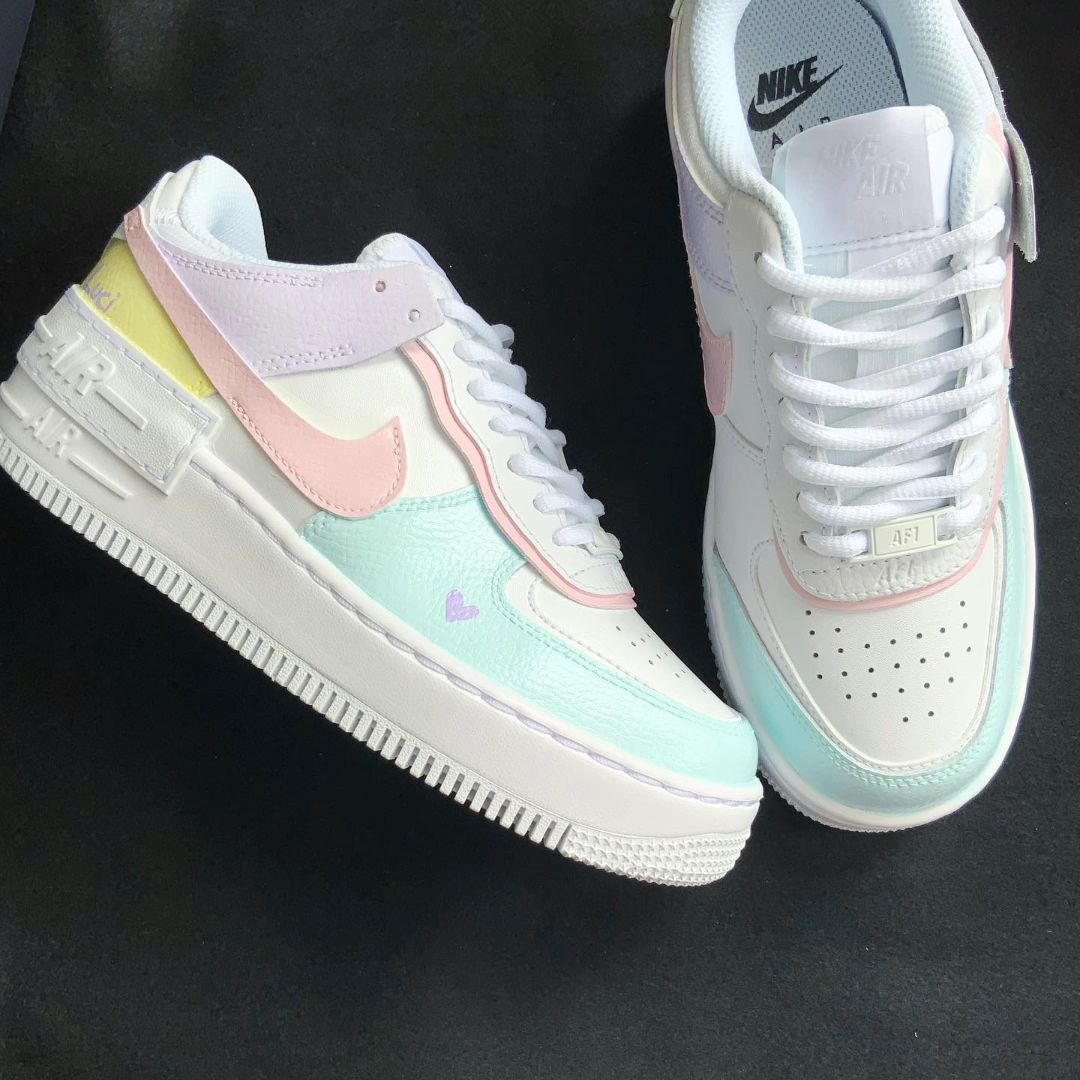Floral Heart Baby Blue Baby Pink Custom Air Force 1