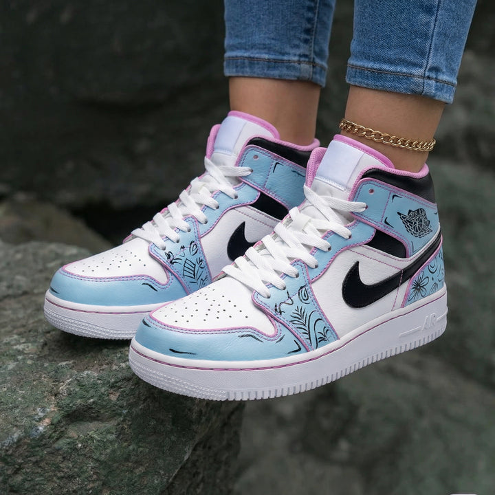 Floral Pattern Baby Blue Pink Custom Air Jordan 1