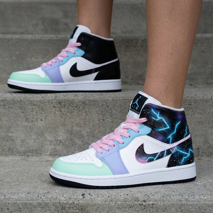 Galaxy Lightning Mint Baby Blue Baby Pink Custom Air Jordan 1